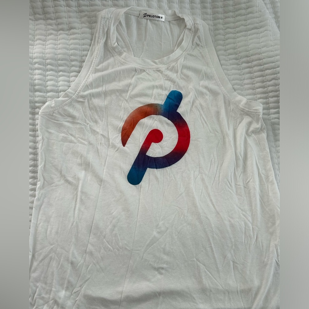 ☀️Last chance ☀️ PELOTON white cotton rainbow logo tank top size M